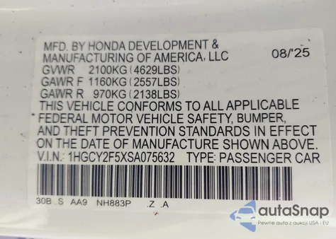 2025 Honda Accord Hybrid Sport z USA, uszkodzony, nr VIN 1HGCY2F5XSA075632